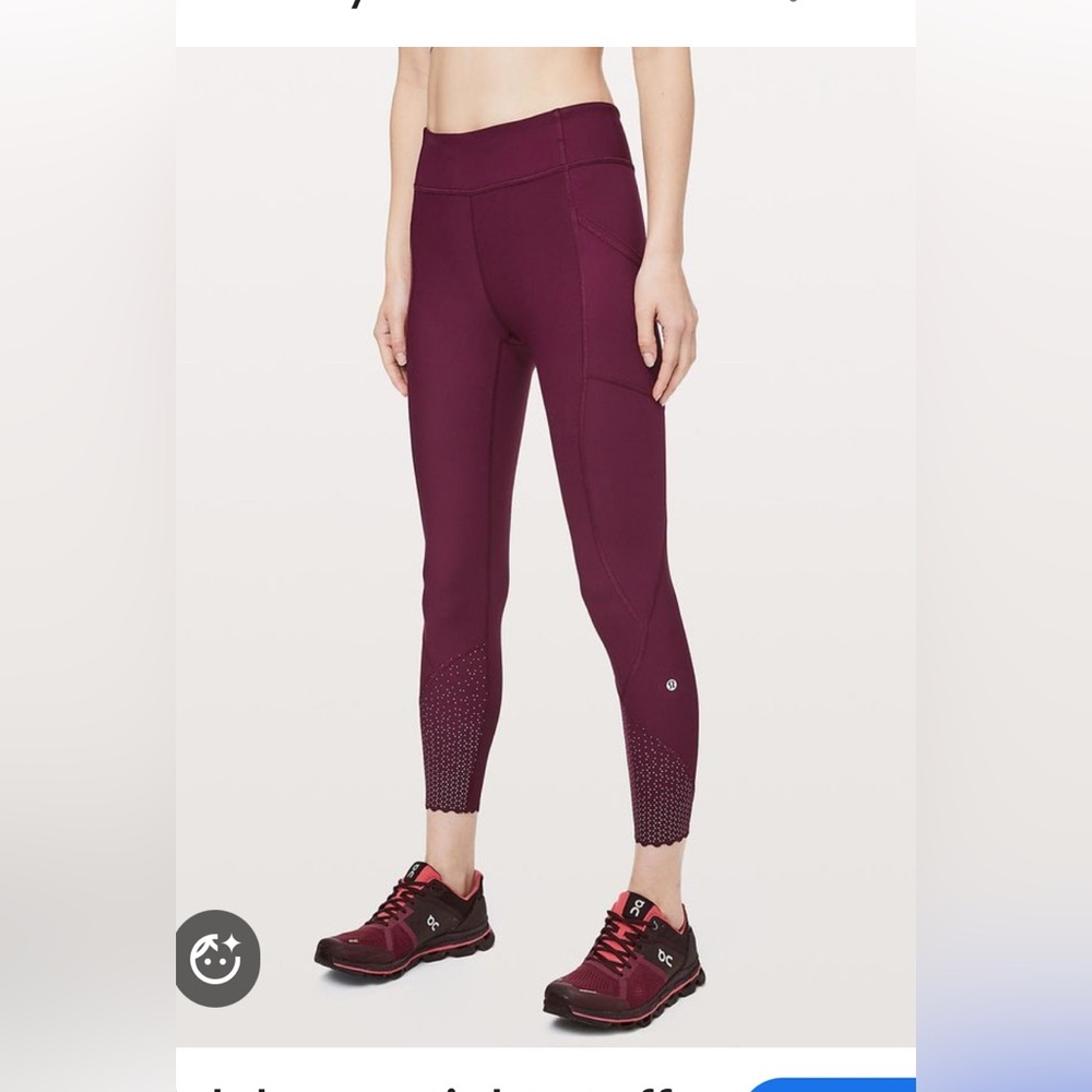 Lululemon sz 8 Tight Stuff Burgundy scallop hem tights crops athleisure lounge